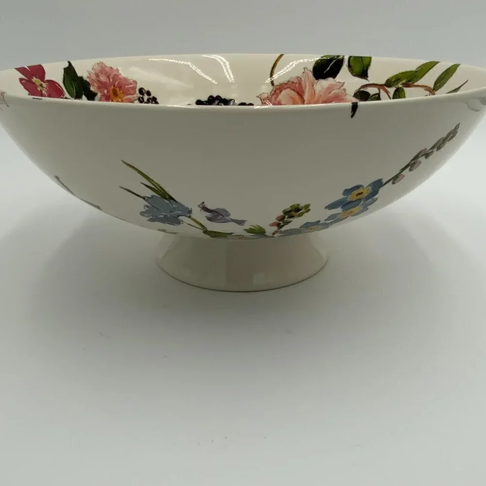 NEW Pottery Barn Large (11” diameter) Footed Serving Bowl Stoneware Floral